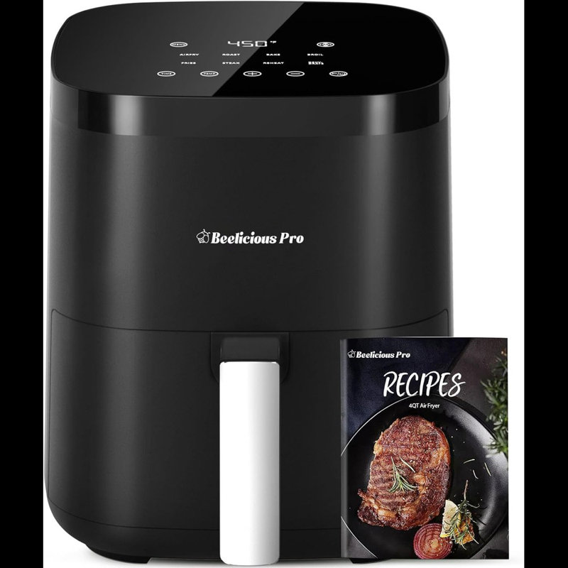 Invenitiah Air Fryer Beelicious 8 In 1 Smart Compact 4QT Air Fryers Shake Reminder 450 F Digital Airfryer With Flavor Lock Tech Tempered Glass Display Dishwasher Safe Nonstick Fit For 1 3 People Black...